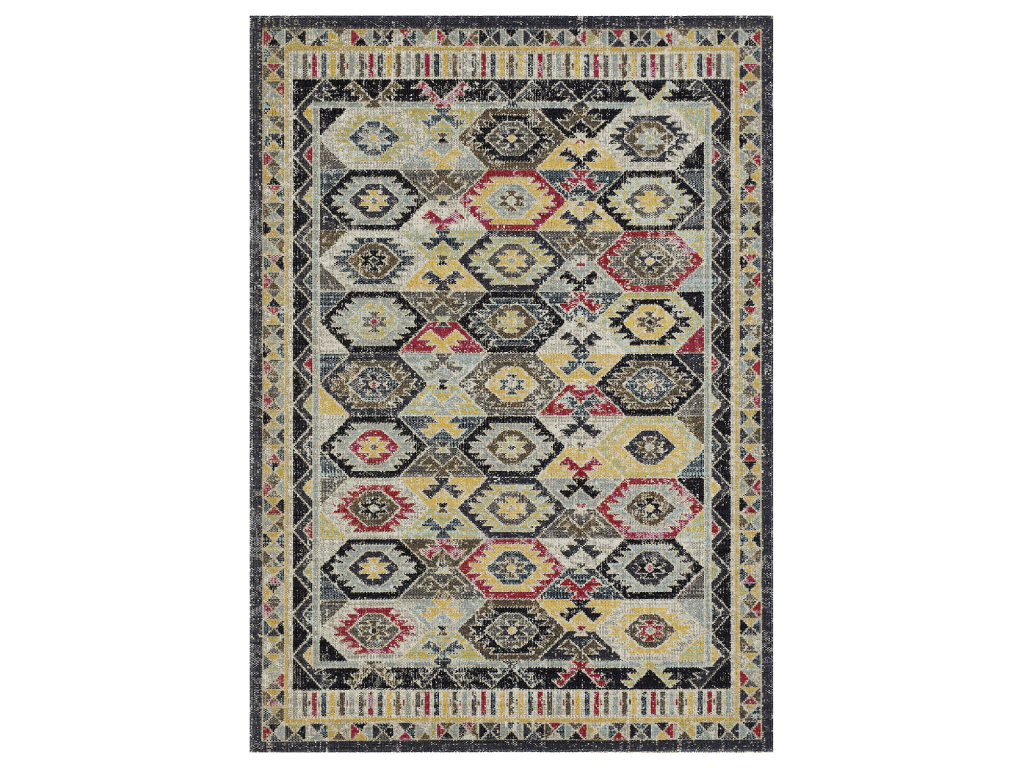 Bedroom rug 120x170 woven grey and blue rectangular oriental pattern Artetmeuble