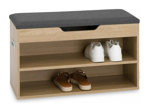 Woodinfr Shoe Storage Bench with Chest and Shelf, Padded Seat, Capacity 8-10 Pairs, Woodinfr Oak and Grey
