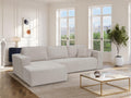 Left-hand corner sofa bed, express convertible, beige corduroy velvet - 140 cm sleeping area - 13 cm mattress, Boivana II