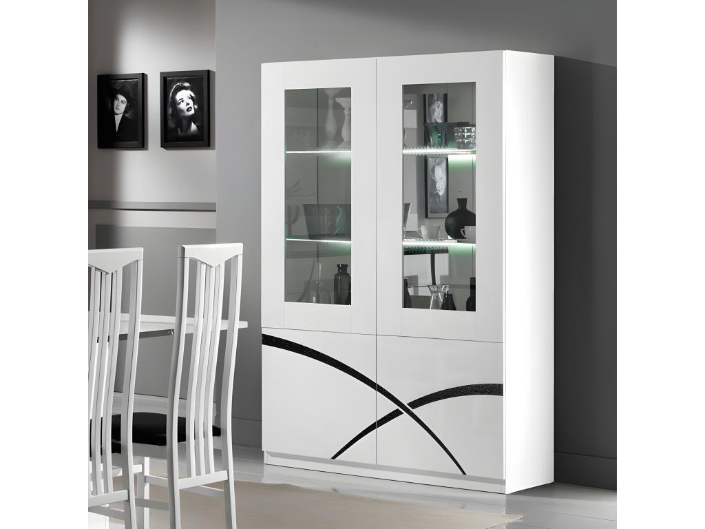 Four-door white lacquered sideboard with LEDs - Decoessentielle - W 118 x D 46 x H 181 cm