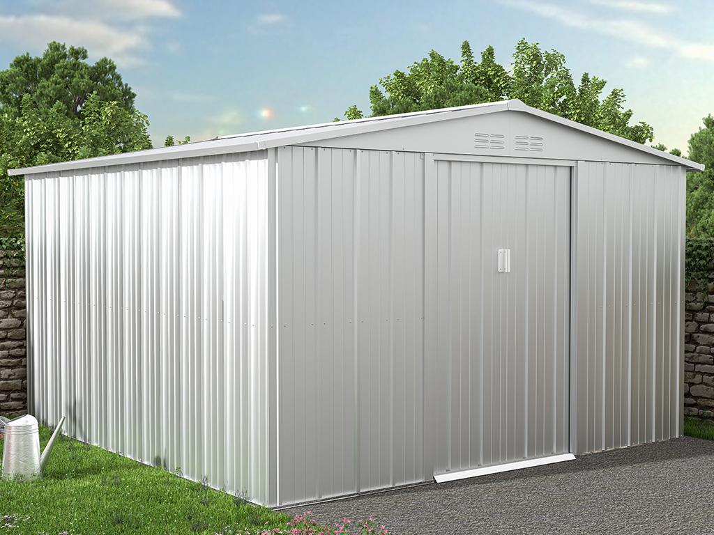 Grey galvanized steel metal garden shed, 9.92 m², Mobilierdoux