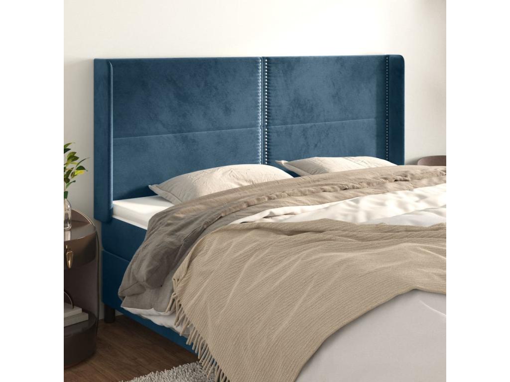 Headboard with wings, Dark Blue, 183x16x118/128 cm, Velvet