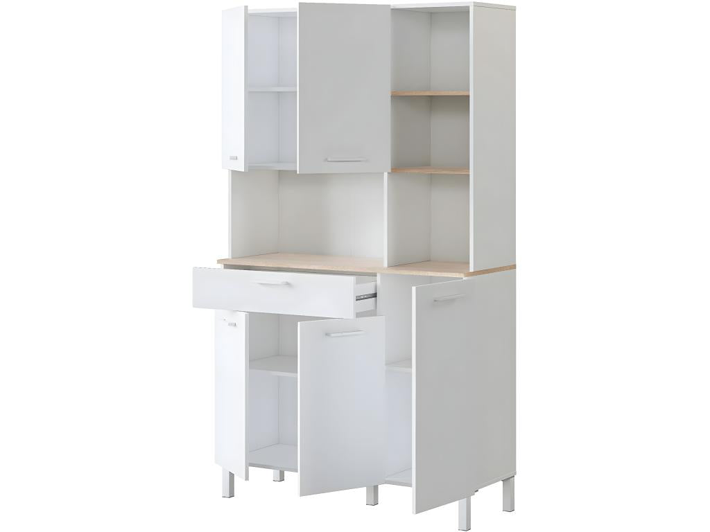 Kitchen sideboard with 5 doors and 1 drawer, Arctic white/Canadian oak finish - Height 186 cm x Length 108 cm x Depth 40 cm