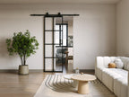 Sliding door with surface-mounted system - aluminum and tempered glass - H205 x W83 cm - Decoauthentic II 