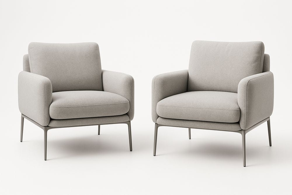 Fabric Armchairs with Grey Metal Legs, Set of 2