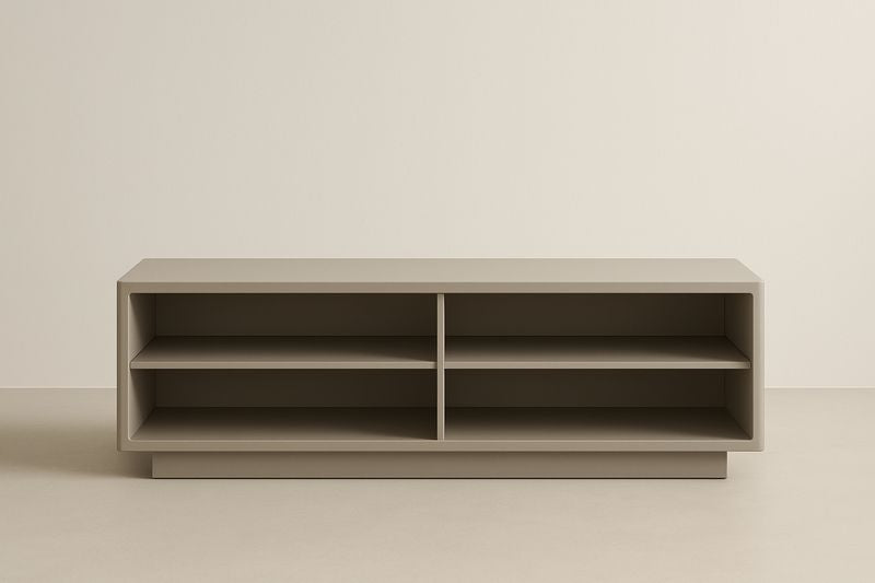 Rectangular TV stand in beige composite wood, 150×40×50cm