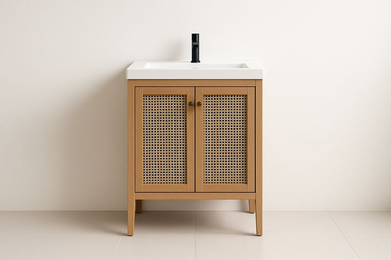 Wooden bathroom vanity unit with ceramic sink, 80x60x45 cm