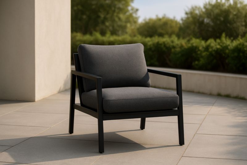 Anthracite aluminum and polyester fabric outdoor armchair