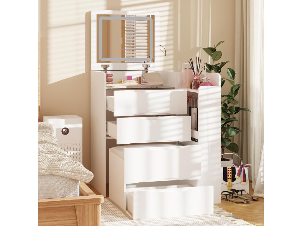Dressing table with folding mirror, tri-color lighting, drawers, living room, white, 61*40*81.5cm