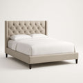 Upholstered bed in beige linen fabric, 160x200 cm
