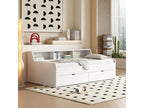 Children's bed 90x200 cm with 2 drawers and storage shelves, pine wood and white MDF