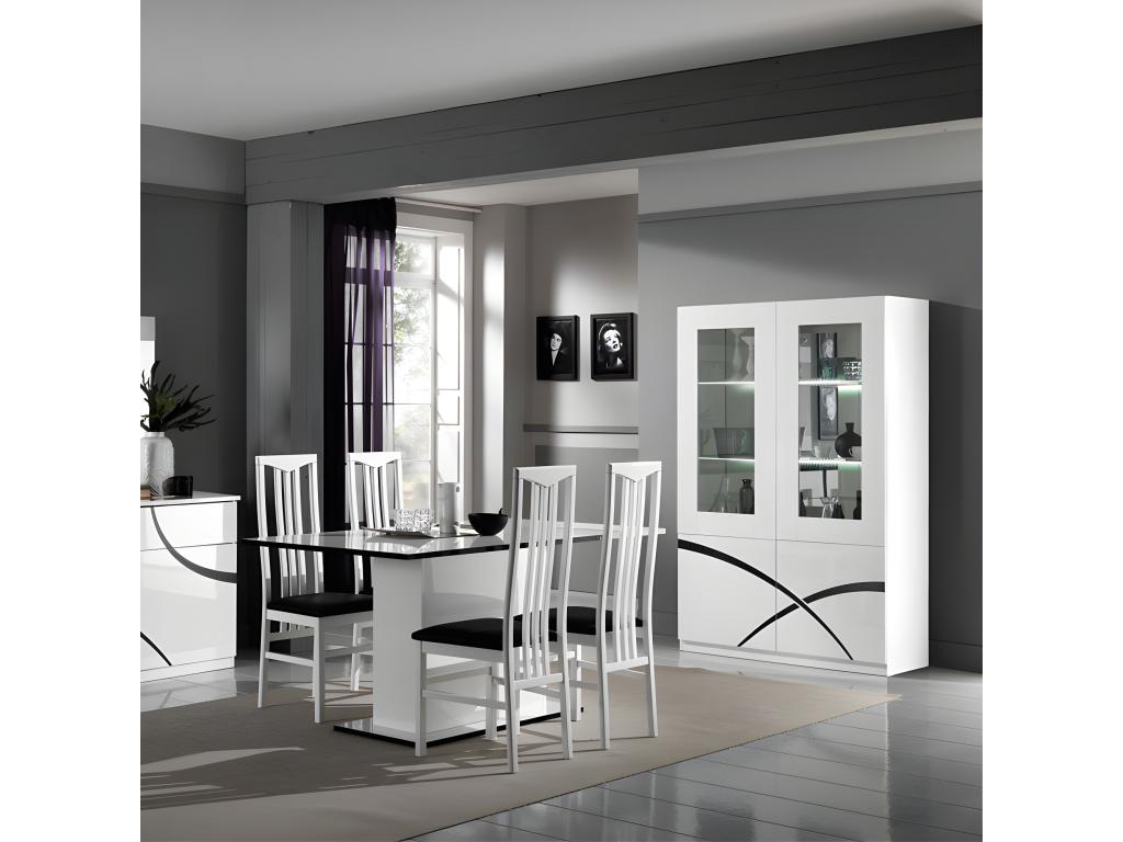 Four-door white lacquered sideboard with LEDs - Decoessentielle - W 118 x D 46 x H 181 cm