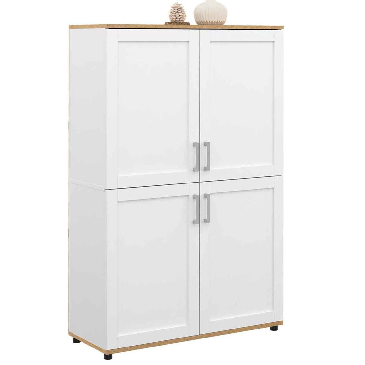 Vito 4-Door Highboard, 125cm High, White and Wood