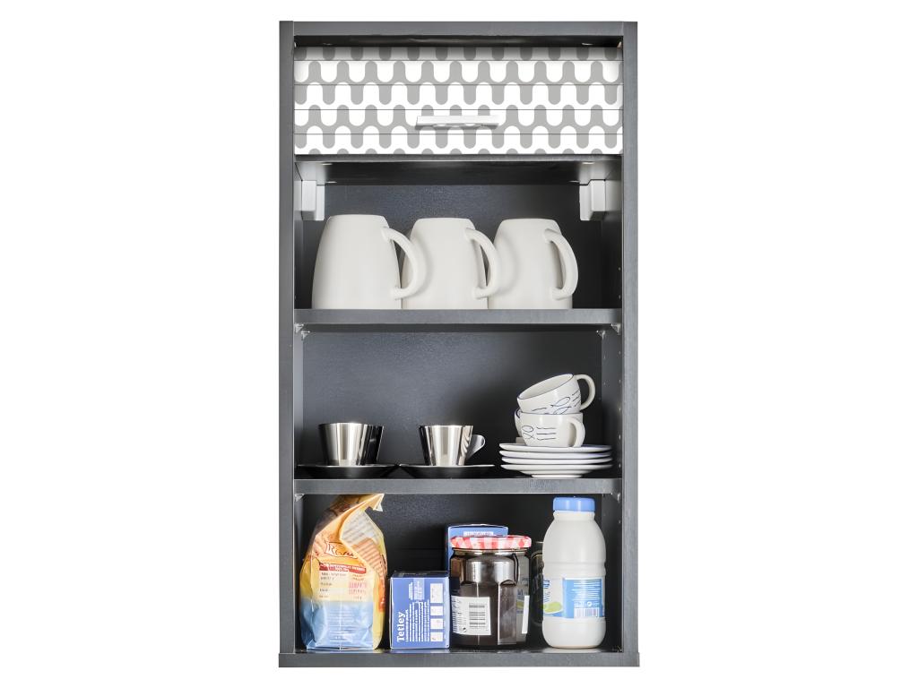 Black Kitchen Cabinet 40x72 Printed Front - Grey Waves Curtain Colour 810
