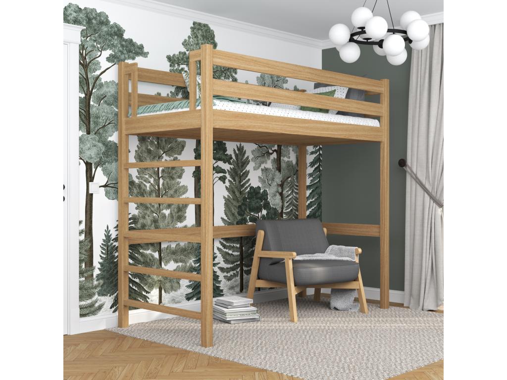 Oak loft bed N01 Natural Oak 100x190