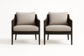 Pair of outdoor resin armchairs with polyester cushions