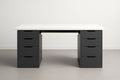 White and black MDF desk with drawers