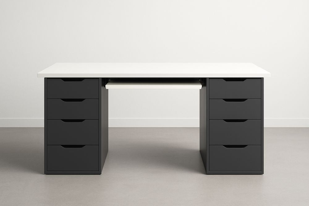 White and black MDF desk with drawers