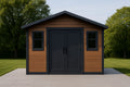 Solid wood and steel garden shed, brown/black, 300×250×230 cm