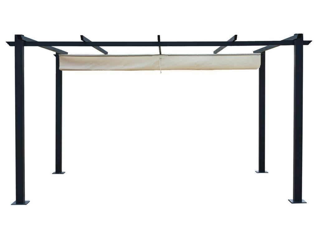 Mobiliazen/Aluminum Pergola 3x4m with Retractable Sliding Canopy - Grey/Ecru - OHIO XL