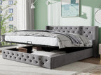 140x190cm velvet storage bed with slatted base - Grey