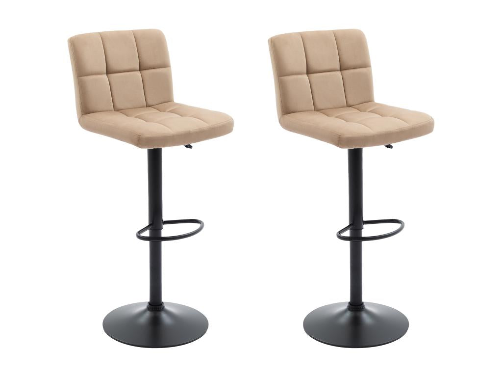 Set of 2 velvet and metal bar stools - Adjustable height - Beige - Decoessentielle
