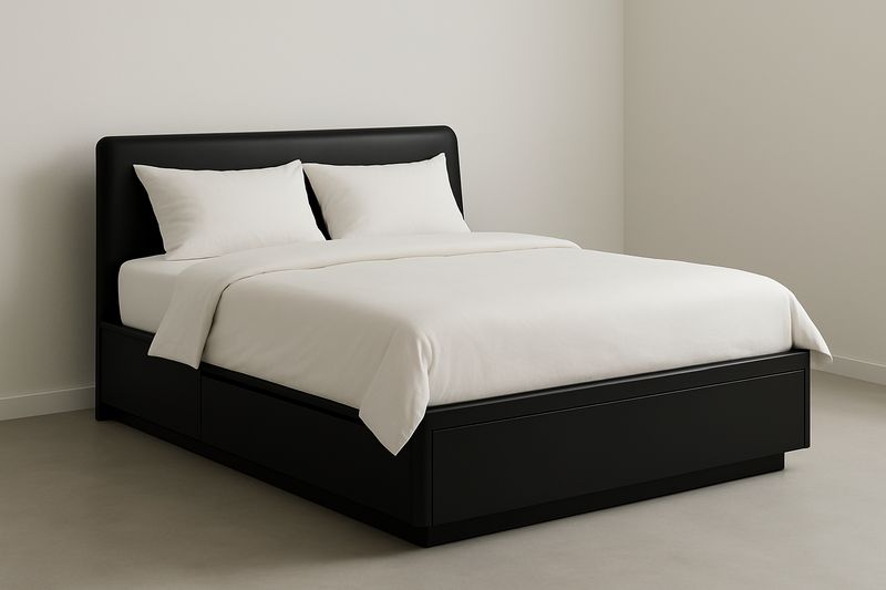 Platform bed 140x200x100 cm in black synthetic leather