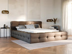 Upholstered storage bed 140 x 190 cm - Mottled fabric - Taupe - Decoauthentic by Decoauthentic 