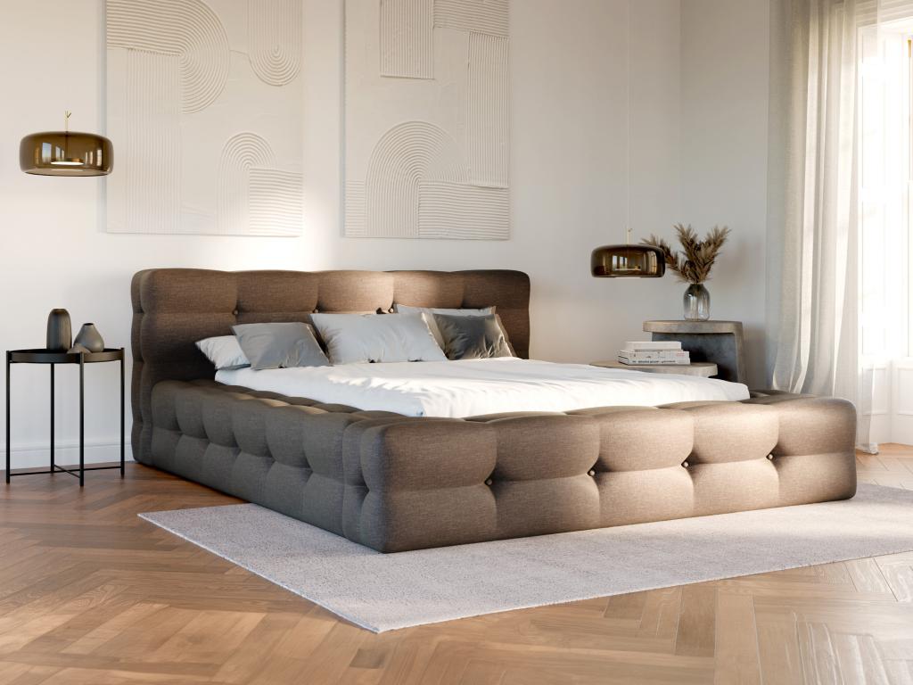 Upholstered storage bed 140 x 190 cm - Mottled fabric - Taupe - Decoauthentic by Decoauthentic 