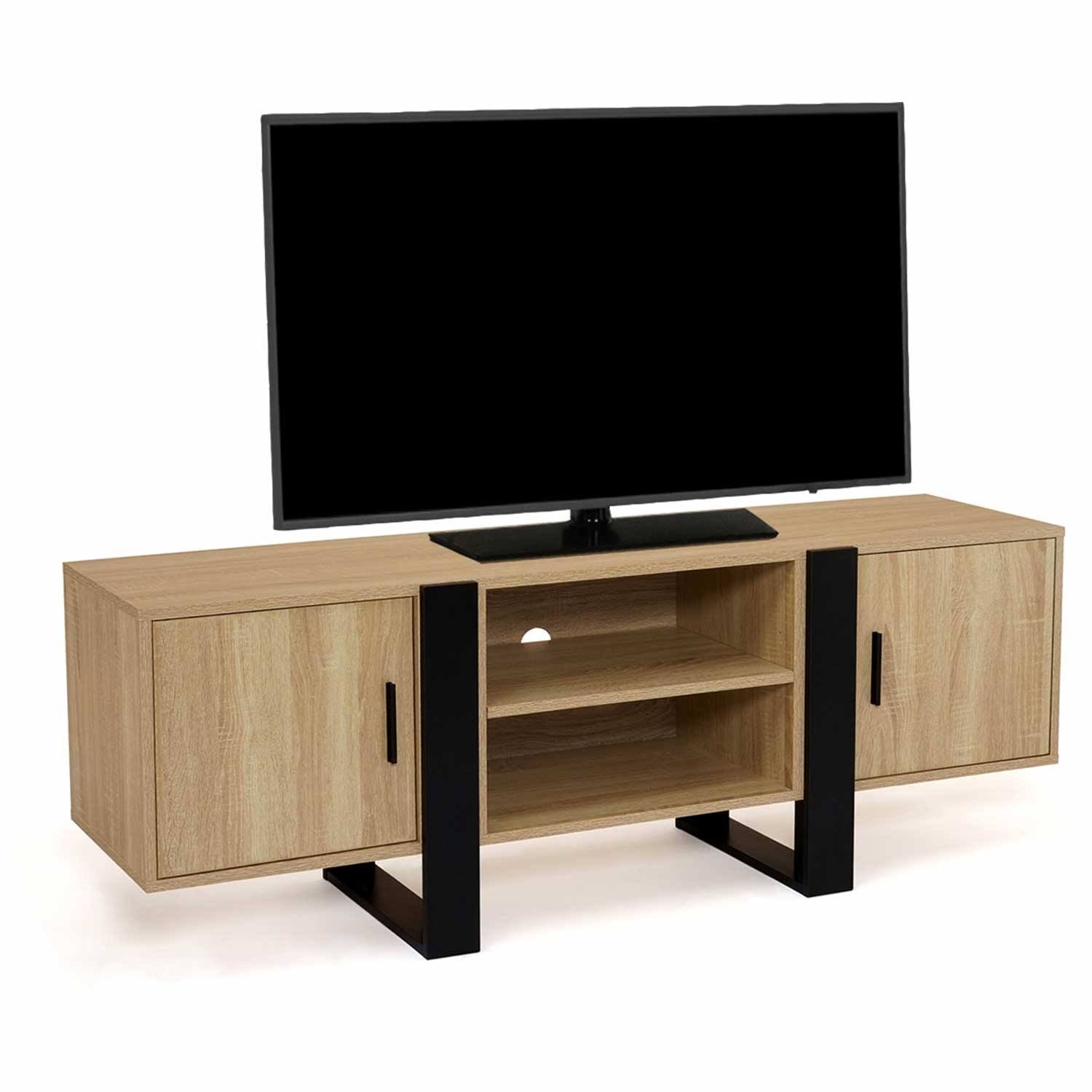 idmarket 140cm PHOENIX TV Stand with 2 Doors, Wood and Black