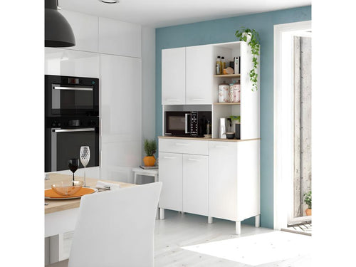 Kitchen sideboard with 5 doors and 1 drawer, Arctic white/Canadian oak finish - Height 186 cm x Length 108 cm x Depth 40 cm