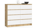 Decoinspi K120 Oak Chest of Drawers, 120 cm, 8 Drawers, White Front, 120*40*99 cm