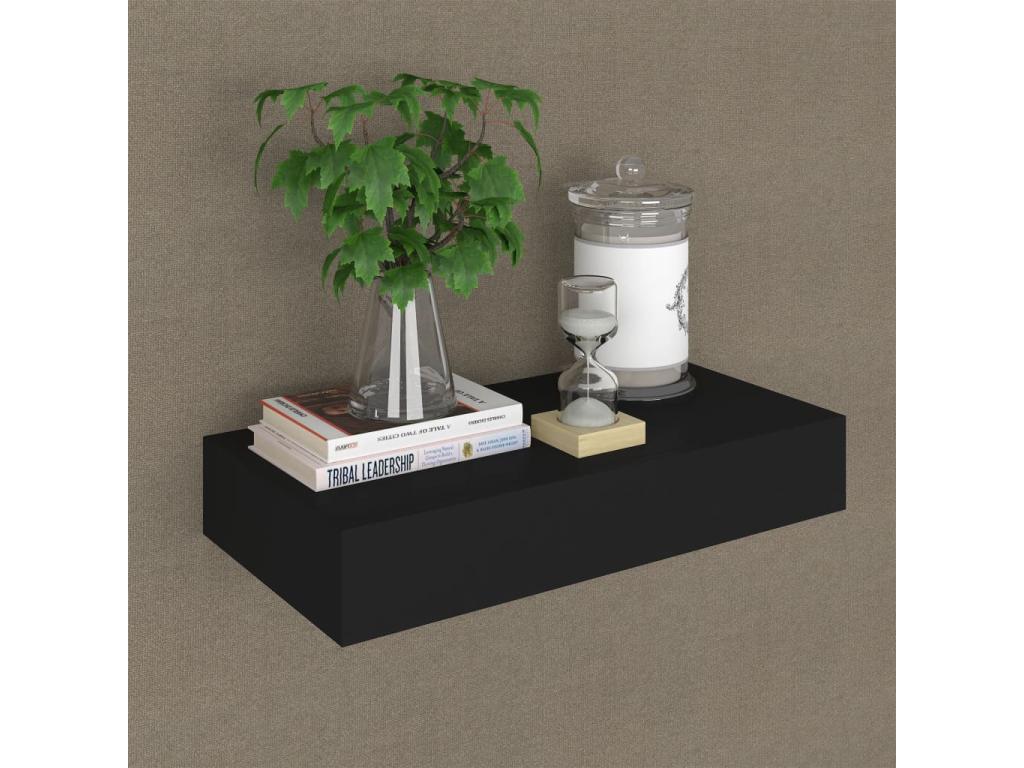 Floating wall shelf with drawer, black, 48*25*8 cm