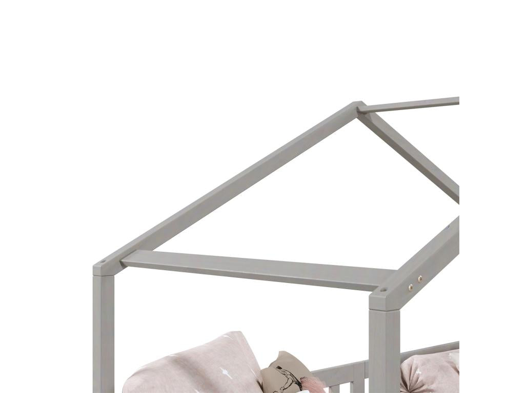 LISAN Children's Cabin Bed 90*190 cm Single Montessori Bed with Safety Rails in Grey Stained Solid Wood
