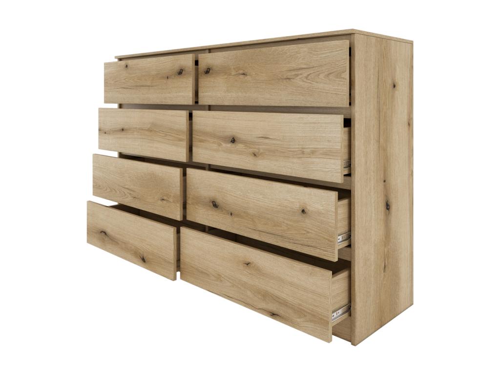 Logismaison - Large 8-drawer chest for bedroom/living room - 97x138x40 cm - Minimalist design - Storage unit - Wood look