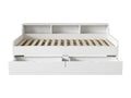 Children's bed 90x200 cm with 2 drawers and storage shelves, pine wood and white MDF