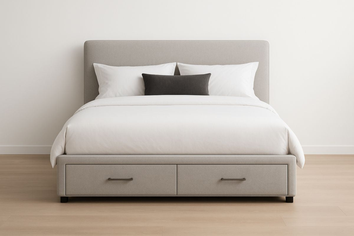 Grey Fabric Bed with Storage 150x200 cm