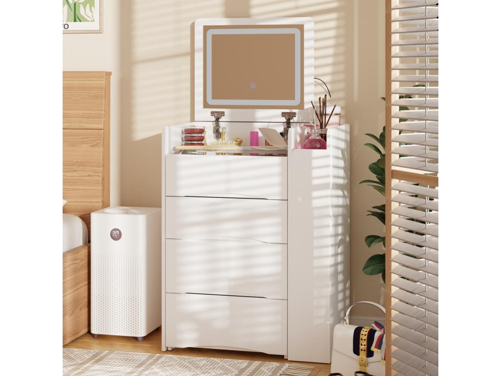 Dressing table with folding mirror, tri-color lighting, drawers, living room, white, 61*40*81.5cm