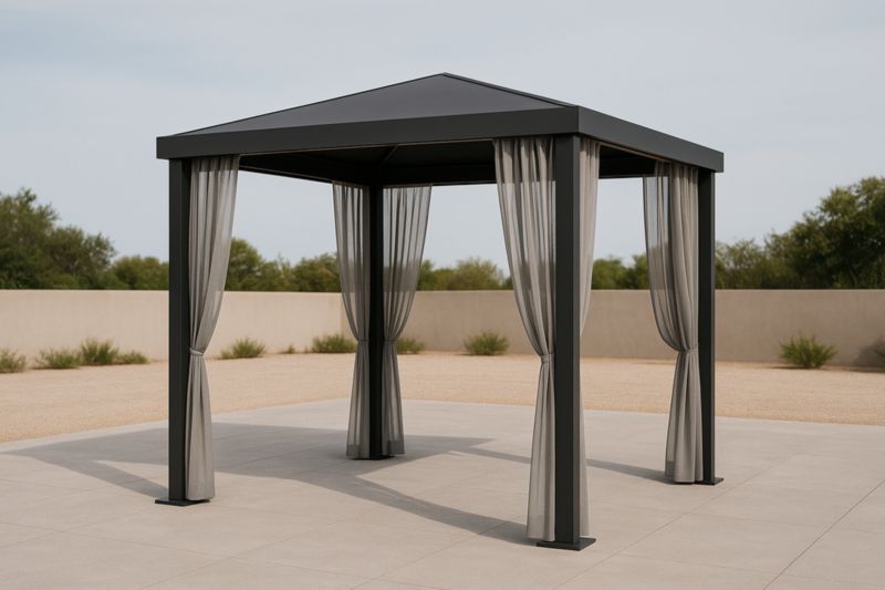 Aluminium garden pavilion with polyester curtains 3x3x2.5m Grey