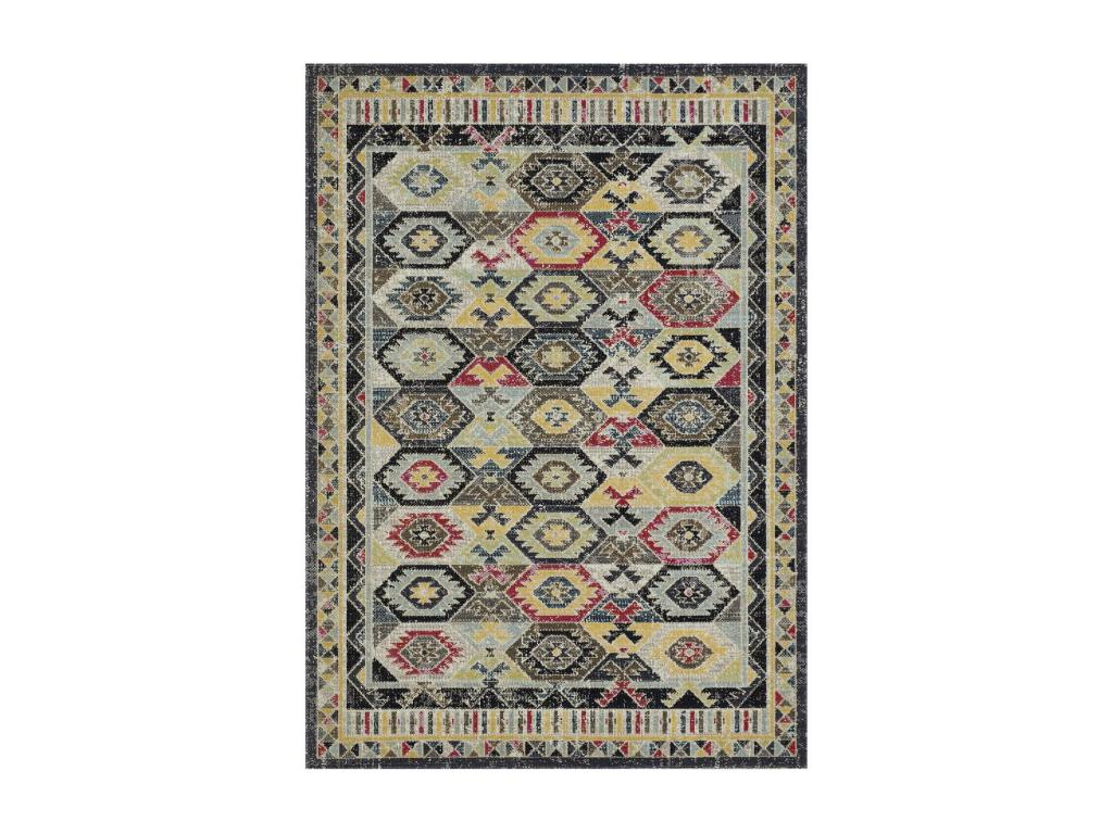 Bedroom rug 120x170 woven grey and blue rectangular oriental pattern Artetmeuble