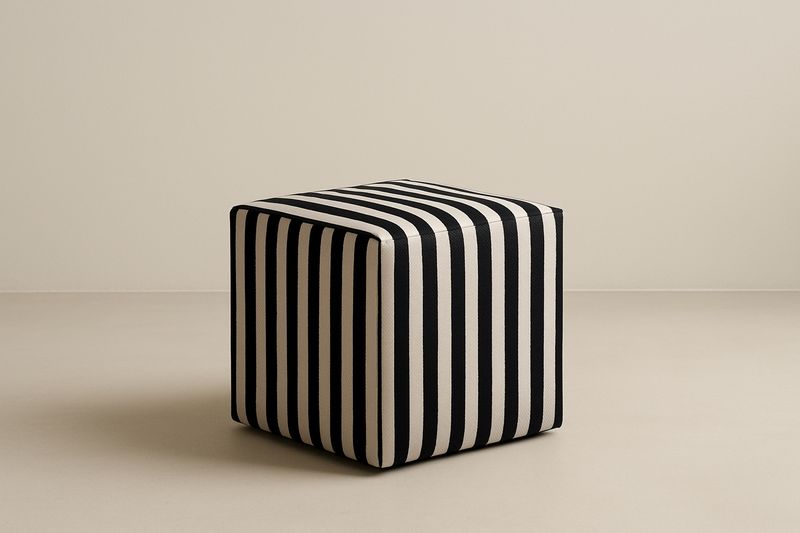 Cube pouf in black/white striped fabric, 40x40x40 cm
