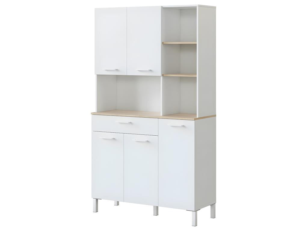 Kitchen sideboard with 5 doors and 1 drawer, Arctic white/Canadian oak finish - Height 186 cm x Length 108 cm x Depth 40 cm