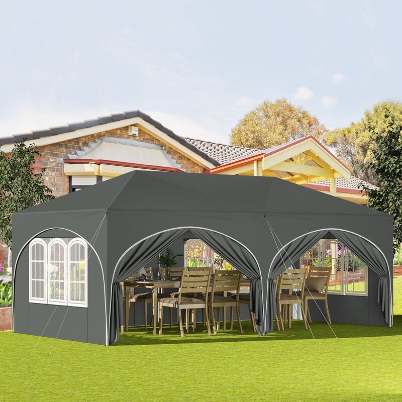 WOLTU Garden Gazebo, Folding Pergola, Marquee, 3x6m with 6 Side Panels, Adjustable Height, Waterproof, UV Protection, Grey 