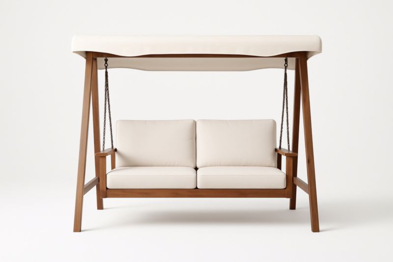 Wooden Garden Swing with Beige Polyester Cushions