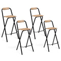 Set of 4 DETROIT folding bar stools, black frame with wood-effect seat, industrial design