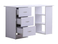 Computer desk, multi-functional table with 3 drawers and 2 shelves, dimensions: 120L x 49W x 72H cm, white MDF