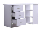 Computer desk, multi-functional table with 3 drawers and 2 shelves, dimensions: 120L x 49W x 72H cm, white MDF