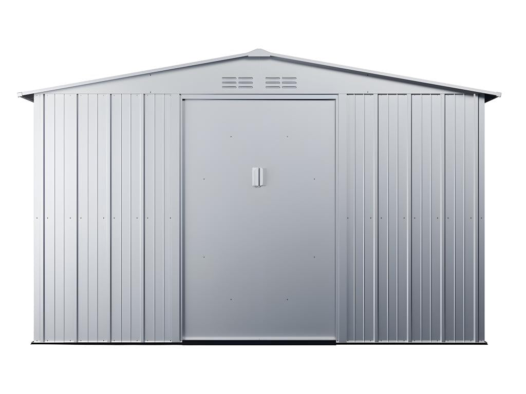 Grey galvanized steel metal garden shed, 9.92 m², Mobilierdoux