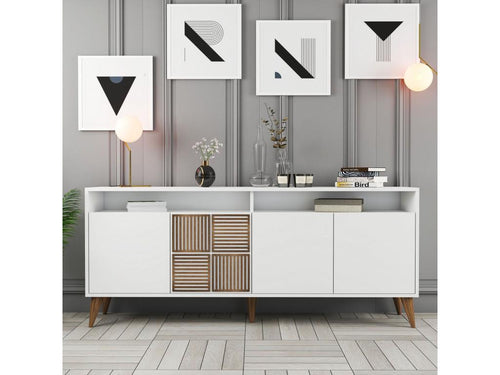Serenelogis 4-Door Low Sideboard with 2 Storage Niches, 180cm Wide, White