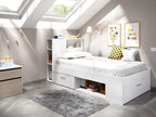 Bed with headboard, storage and drawer - 90x190 cm - White - Zenmobilier
